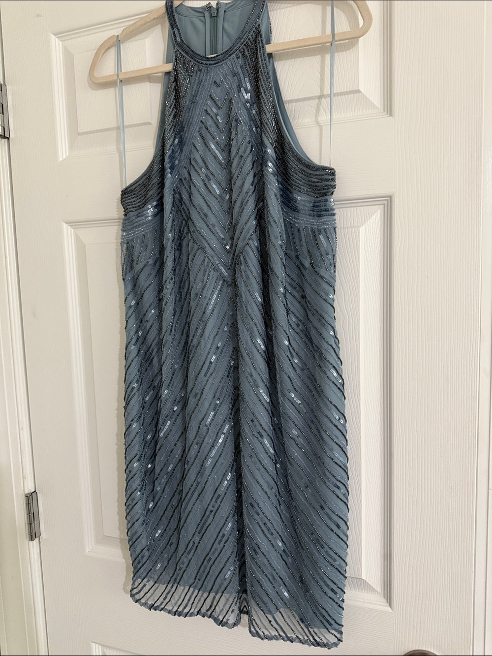 Lauren Ralph Lauren Blue Sequin Halter Prom Dress